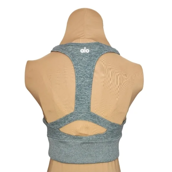 Alo Yoga Longline Racerback Sports Bra Heathered Teal Medium - Picture 2 of 5